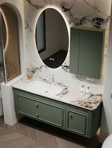 Romantic European <b>Retro</b> Style Anti Waterproof Lacquer Finish <b>Light</b> Luxury Floor Mounted Vanity Bathroom Cabinets for Apartment - Product Image 2