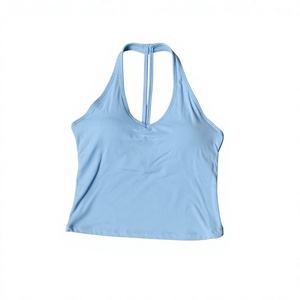 Sujetador deportivo sin costuras con cuello en V para mujer, soporte medio, transpirable, top de yoga de color liso con tirantes cruzados - Product Image 3