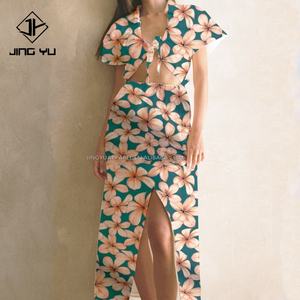 Vestido Largo Holgado con Estampado Hawaiano, Diseño de Verano con Cuello en V y Detalle Cruzado, Fabricante, Diseñador, Venta al por Mayor, Estilo Bohemio Personalizado - Product Image 1