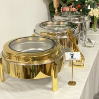 Calentador de Alimentos Tipo Chafing Dish de Lujo con Ventana de Vidrio y Patas Altas para Buffet, Servicio de Catering, Suministros para Hoteles y Grandes Banquetes
