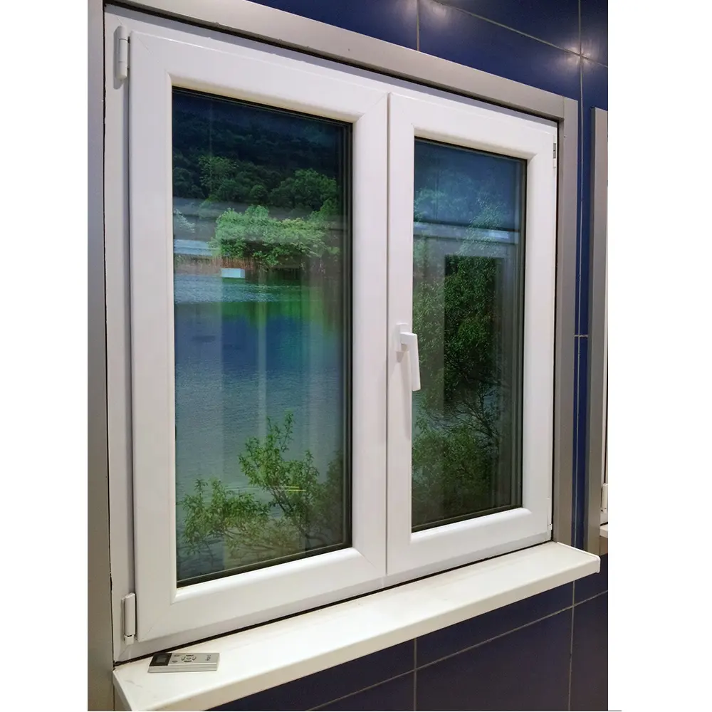 窓とドアのためのUPVC美しいUPVCプロファイルのためのスイング外部PVC開き窓デザイン