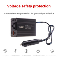 Inversor de Corriente para Auto, Transformador de Voltaje USB Portátil, Conversión de 12V/24V a 220V, Cargador USB AC de 150W