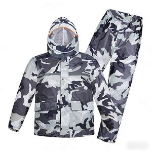 Olive Green Camouflage Reflective Polyester Raincoat <strong>Waterproof</strong> <strong>Set</strong> 2 Pieces Jacket Pant for Outdoor Rainy Usage - Product Image 6