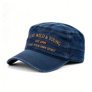 Casquette Cadet en Coton Lavé Style Tactique Vieilli Vintage, Chapeau Plat Brodé en Toile pour Activités de Plein Air et Quotidien - Product Image 5