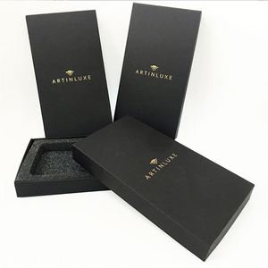 Boîte à bijoux rigide magnétique noire personnalisée écologique Insert en mousse Impression de feuille d'or Laminage mat gaufrage pour collier de logo - Product Image 2