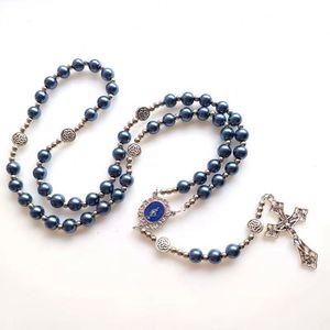 Mecrt Catholic Rosary Glass Crucifix Imitation Pearl <b>Cross</b> Rosary Zinc Alloy Necklace Beaded Pendant <b>Chain</b> Gift Wholesale - Product Image 5