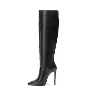 Big Size 45 Leather Upper Women Pointed Toe Knee-High <b>Boots</b> <b>Slip</b>-<b>on</b> Thin High Heel Winter Anti-Slippery Long Booties for Ladies - Product Image 2