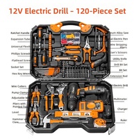 Ensemble d'outils de quincaillerie domestique, perceuse à main à batterie au lithium, kit combiné, boîte à outils, acier au carbone de haute qualité pour l'installation de meubles