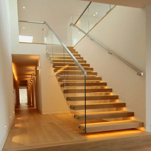 Escalera Recta Moderna de Metal con Recubrimiento en Polvo, Ecológica, para Interiores, con Barandilla de Vidrio, Peldaños Duraderos, Prefabricada - Product Image 6