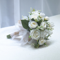 Buket Mawar Pengantin dengan Pita, Bunga Buatan untuk Dekorasi Pesta Pernikahan dan Pengiring Pengantin