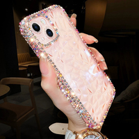 Casing untuk iPhone 16 15 14 13 Pro Max S25 Ultra Mewah Motif Berlian Wanita Casing Transparan Berkilau Penutup Silikon Berkilauan Pabrik