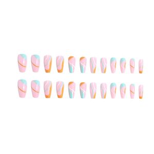 <span class=keywords><strong>Ongles</strong></span> longs tendance Y2K, style ballerine, à presser, orange <span class=keywords><strong>turquoise</strong></span>, ligne française ondulée, couverture complète, <span class=keywords><strong>faux</strong></span> <span class=keywords><strong>ongles</strong></span> réutilisables, manucure pour femmes - Product Image 3