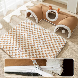 豪华二合一猫洞巢屋宠物床猫狗庇护所和隧道狗屋秋冬垫宠物猫床洞 - Product Image 6