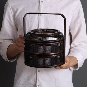 Cesta de Bambú Tejida con Laca, Estilo Chino Antiguo, Nueva Colección 2020, Caja para Alimentos para Picnic y Viajes con Tapa, Dropshipping Disponible - Product Image 3