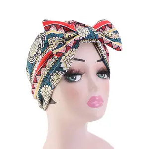 قبعة عمامة للنساء بنمط وطني متعدد الألوان على الموضة مزودة بعقدة على شكل فيونكة وشاح رأس للسيدات بيزلي ربطة رأس للمعالجة الكيميائية