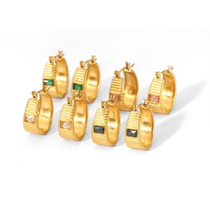 ต่างหูแบบห่วง ชุบทอง 18k ไทเทเนียมสตีล ดีไซน์เรขาคณิต ประดับขอบ สำหรับใส่ทุกวัน เครื่องประดับสำหรับผู้หญิง - Product Image 5