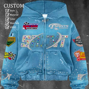 Sweat à capuche personnalisé pour hommes de haute qualité poids lourd 100% coton à capuche graphique de couleur surdimensionné veste éponge à gaufrage sans cordon - Product Image 2