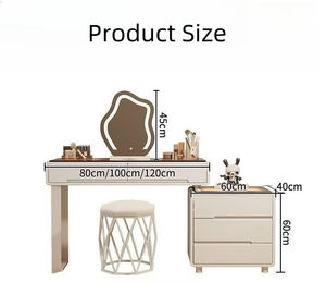 Table de toilette moderne minimaliste avec miroir <span class=keywords><strong>LED</strong></span> intelligent intégré extensible, éclairage de luxe en bois massif - Product Image 5
