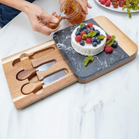 Vente en gros d'usine : Ensemble de planches à charcuterie personnalisées en bois d'acacia et marbre, avec couteau à fromage
