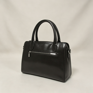 Elegant Black Smooth Leather Top Handle Purse, Multi Layer Storage <b>Silver</b> Hardware Casual <b>Handbag</b> - Product Image 3