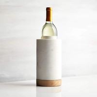 Refroidisseur de bière et de vin en pierre de marbre naturel et en bois d'acacia avec seau à glace debout