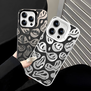 Étui de téléphone magnétique avec visage souriant fondant pour <span class=keywords><strong>iPhone</strong></span> 16/15/14/13/12 Pro Max, coque antichoc dégradé argenté miroir - Product Image 2