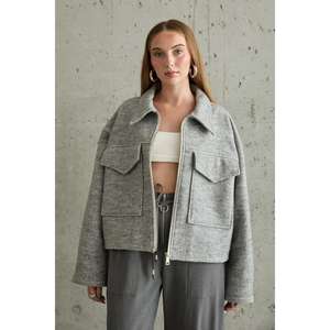 Veste en cachemire gris minimaliste à manches longues, tissée, pour femme, automne - Product Image 3