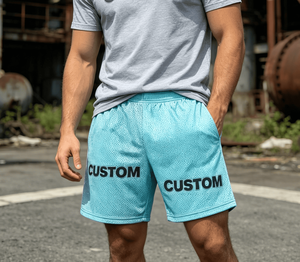 Custom Logo Design Vintage <b>Elastic</b> Waist Breathable 100% Polyester Knitted Embroidered Casual Mid Waist Mesh Shorts - Product Image 4
