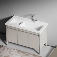 Meuble de salle de bain moderne sur pied en PVC avec vasque intégrée