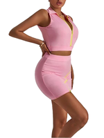 Ensemble personnalisé débardeur rose à fermeture éclair et jupe à taille élastique jupe pour femmes ensemble deux pièces