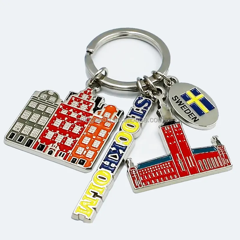 Zweden Vlag Stockholm Oude Stad Top Kwaliteit Custom Sleutelhanger Logo Emaille Gamla Stan Zweeds Souvenir Sleutelhanger