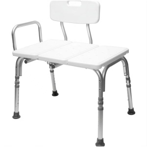 Chaise de douche réglable en hauteur en alliage d'aluminium avec dossier et accoudoirs pour la sécurité au bain, blanche, 46-56 cm - Product Image 1