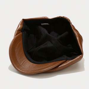 Béret vintage en cuir PU, casquette de newsboy à 8 panneaux pour femmes et hommes, mode et élégance - Product Image 4