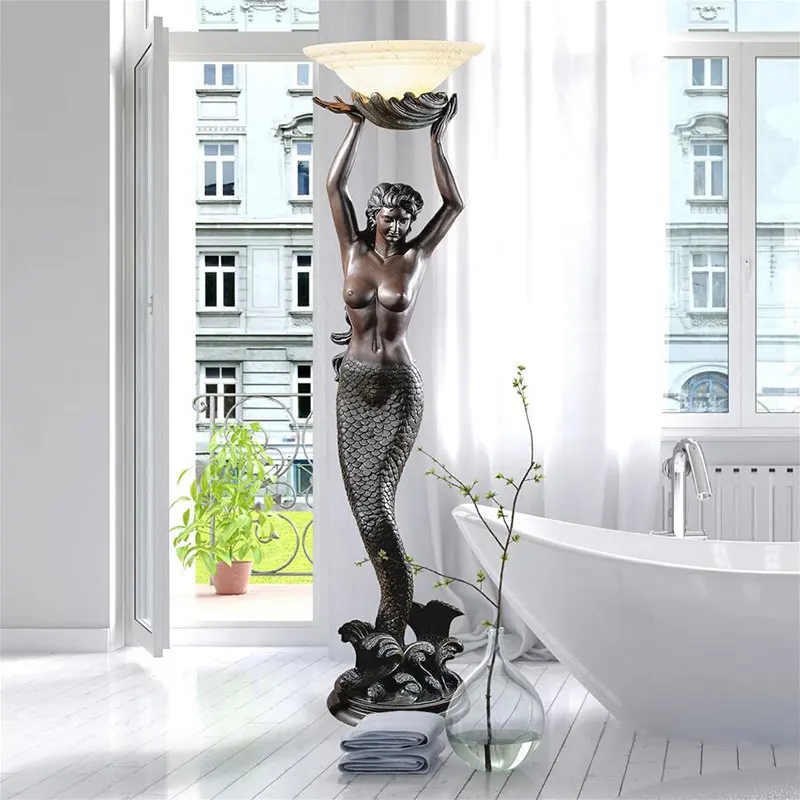 Figura de tamaño natural de bronce artesanal personalizada escultura de lámpara de señora para decoración del hogar