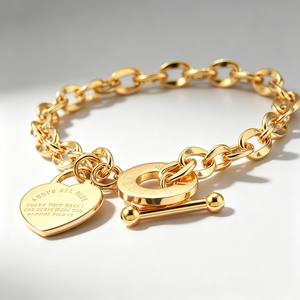 Pulsera Moderna con Corazón Motivacional para Mujer, Colgante con Mensaje Grabado, Cierre de Palanca, Oro y Plata, 2 Colores, Regalo Moderno - Product Image 2