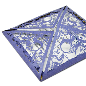 Thiết Kế Cắt Laser Tinh Tế 4 Thiệp Mời Đám Cưới Màu Xanh Dương Gấp Gọn Với Dịch Vụ In Ấn - Product Image 3