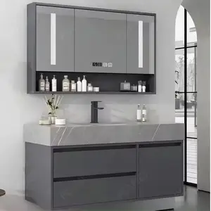 Bathroom Furniture Set Design Wall Hung Wooden Wholesale Price Modern Hotel Plywood Bathroom Vanities With Led Mirror Cabinet