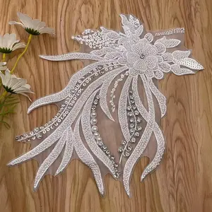 20*33CM Beaded sequin embroidery 3D flower lace applique for DRESS