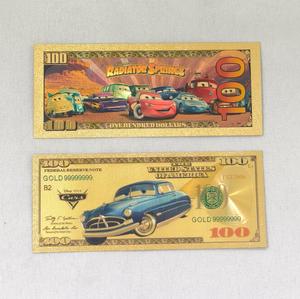 Billete Conmemorativo de <span class=keywords><strong>Pixar</strong></span> <span class=keywords><strong>Cars</strong></span> con Recubrimiento de Lámina Dorada, Diseño de 100 Dólares, Regalo Coleccionable para Niños y Fans - Product Image 4
