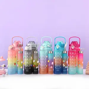 GC 3pcs set plastic motivational bottles water bottle with time marker sports bottle botella de agua termos de agua gym