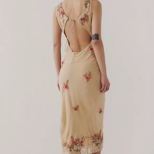 Robe longue élégante pour femme, été 2025, à fleurs, sans manches, col en V, décontractée, pour soirée - Product Image 4