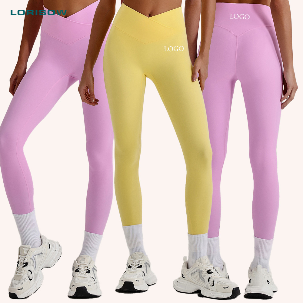 LORISOW Wholesale Sportswear Hip Line Custom Slimming Cross-Over High-Waist V Cut Plus Size Yoga Leggings for Women