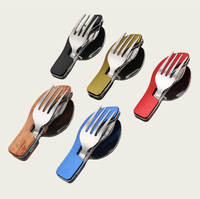 Couteaux de poche en gros 5 en 1 Couteau de survie multifonctionnel Couteau pliant en bois avec cuillère et fourchette