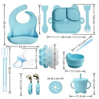 Ensemble de vaisselle pour enfants en silicone de qualité alimentaire, comprenant une assiette à ventouse, un bol, une cuillère, une tasse et un bavoir pour l'alimentation des bébés