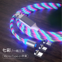Kabel Pengisi Daya Magnetik 3 in 1 LED Night Light Glow 2.4A Pengisian Cepat, Kabel Magnet Bercahaya Mengalir