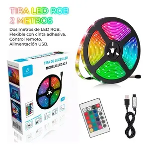 Tira de Luces LED RGB 5050 de 7M con Control Remoto, 12V CC, IP33, Alimentación USB, PCB Negro, Vida Útil de 25000 Horas, Fácil Instalación, S - Product Image 1
