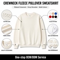 Sweat-shirt col rond vierge multicolore à manches longues, en molleton épais, avec col, poignets et ourlet côtelés, personnalisable, vente en gros