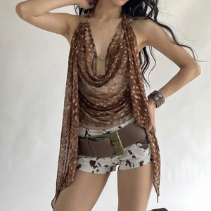 summer <b>silky</b> halter cowl neck metal buckle bambi polka dot print hot girl cami sexy backless <b>top</b> - Product Image 3