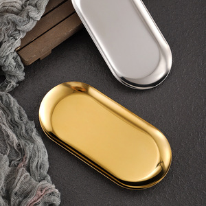 Assiette ovale en acier inoxydable couleur or, style rétro de luxe, plat à dessert pour restaurant, plateau commercial, style cuisine coréenne - Product Image 3