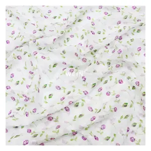 WI-JM3151 tulip kecil populer lembut antikeriput tekstur khusus kerut kain poliester cetak digital Floral jacquard untuk k